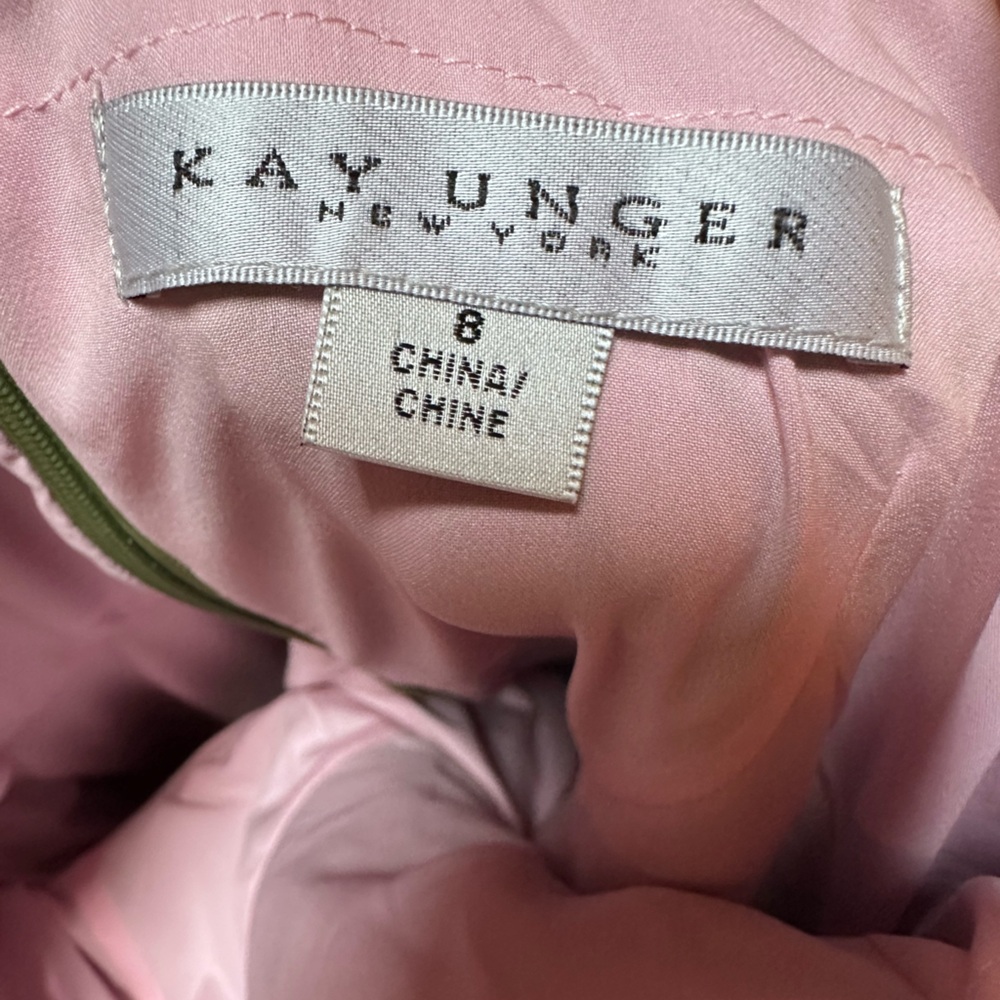 Kay Unger Jada Jacquard Halter Neck Gown Dress Green w/ Pink Embroidery Size  8 - Picture 13 of 13